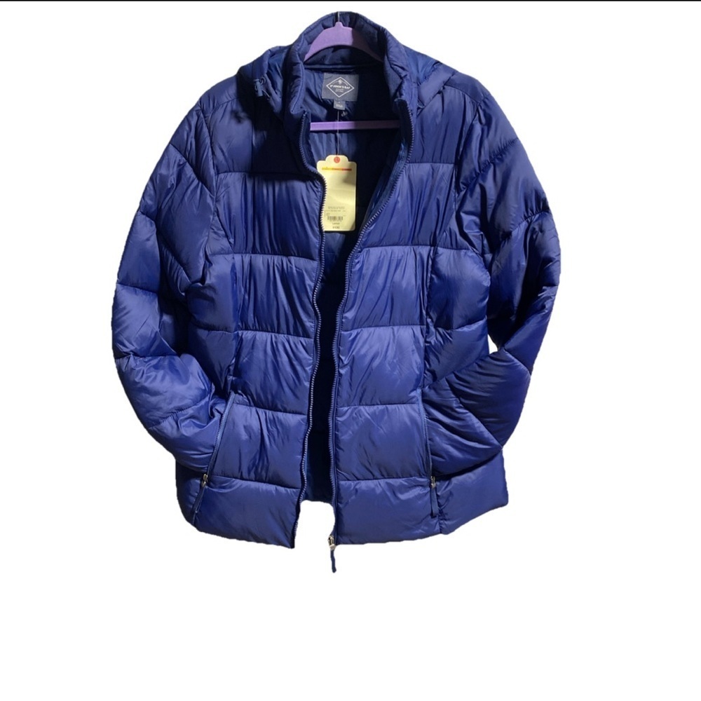 St. John’s Bay Blue Hooded Puffer Jacket Women’s L Warm Winter Coat Nylon Y-14